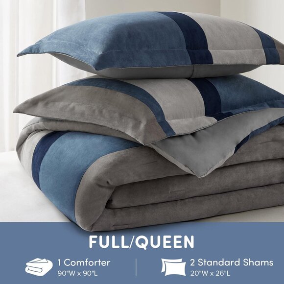 NWT Comfort Spaces 3-Piece Luxe Microsuede Comforter Set Blue Multi Full / Queen - Picture 6 of 8
